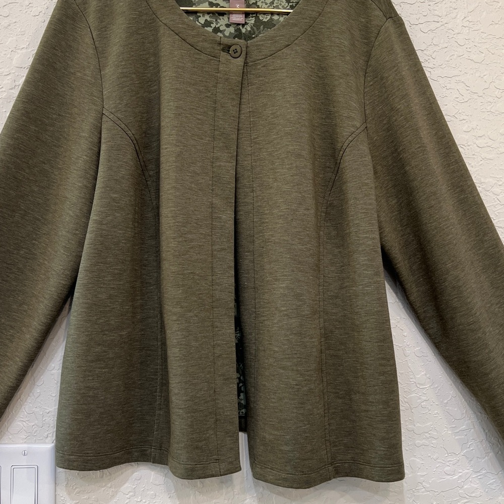 Chico’s Olive Green Single Button Cardigan Jacket Rayon Blend Size XL - Picture 2 of 8